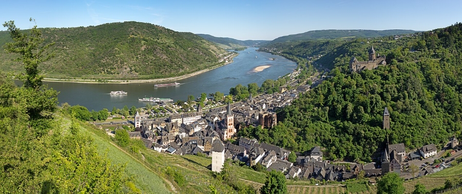 Middle Rhine Valley 4 Aerial view of Bacharach, showcasing the Rhine River and the town's picturesque landscape.