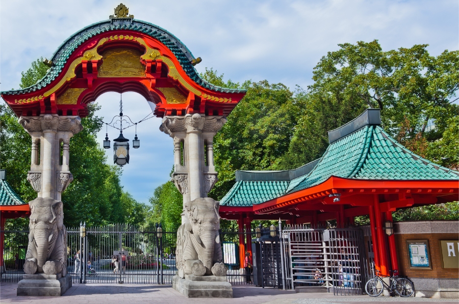 Visiting Germany with Kids: Family-Friendly Destinations & Tips 4 Entrance gate of Berlin Zoo, featuring ornate architecture and signage, welcoming visitors to the wildlife park.