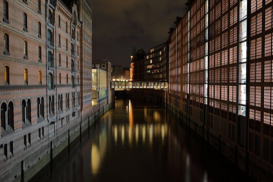 Historical landmark and visitor view of Speicherstadt Hamburg, Germany