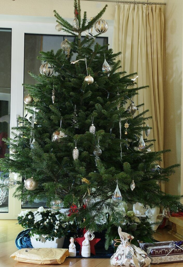 German Christmas Traditions: A Complete Guide 5 Beautifully adorned Christmas tree featuring various ornaments and lights, creating a warm holiday atmosphere.