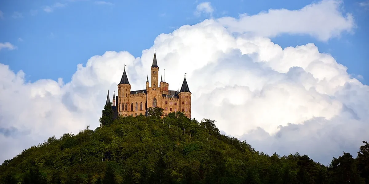 Scenic view and travel landmark guide for Hohenzollern Castle, Germany