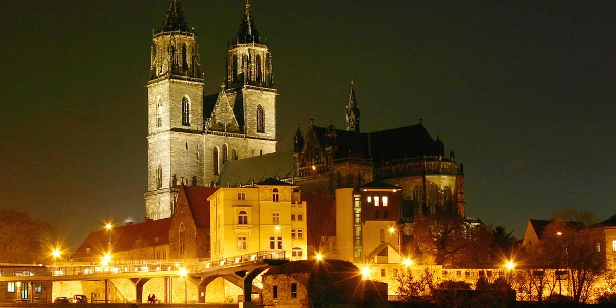 Scenic view and travel landmark guide for Magdeburg Cathedral, Germany