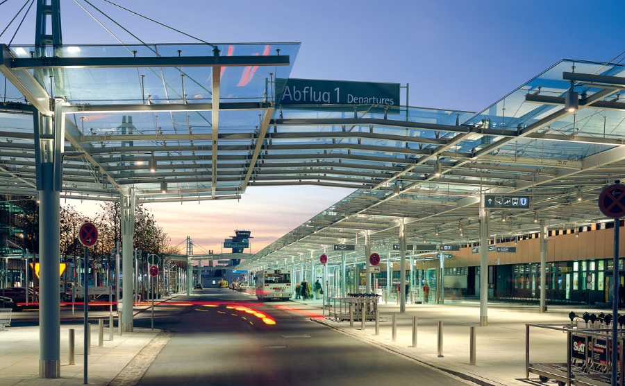 Nuremberg Airport 9 Nuremberg Airport features a large building with an expansive glass roof, showcasing modern architectural design.