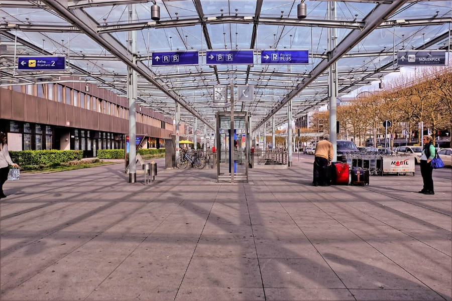 Nuremberg Airport 16 The exterior of Nürnberg Airport, featuring a spacious glass facade that reflects contemporary architectural style