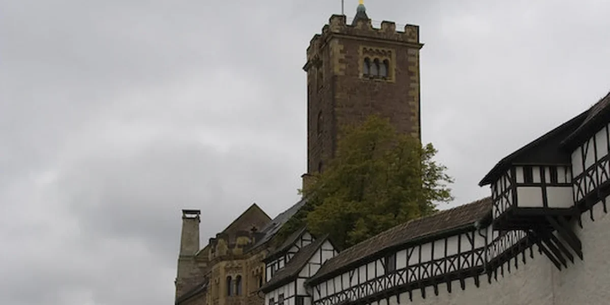 Scenic view and travel landmark guide for Wartburg Castle, Germany